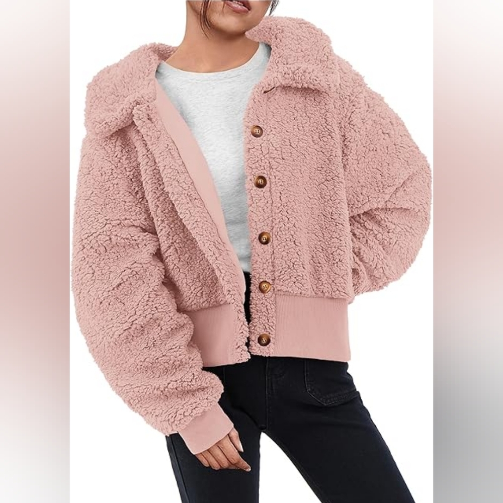 Love Chemiztry -- Pink Fuzzy Teddy Bomber Jacket